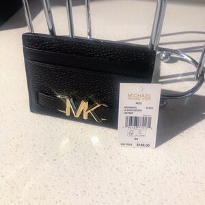 $188 Michael Kors Black Leather Card Holder with Gold Logo